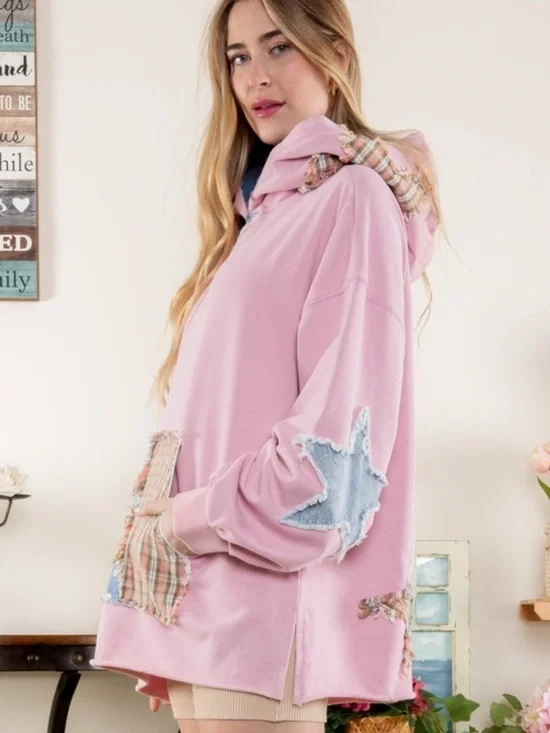 #20 New! Oversized Patchwork Hooded Sweatshirt - Picture 3 of 3